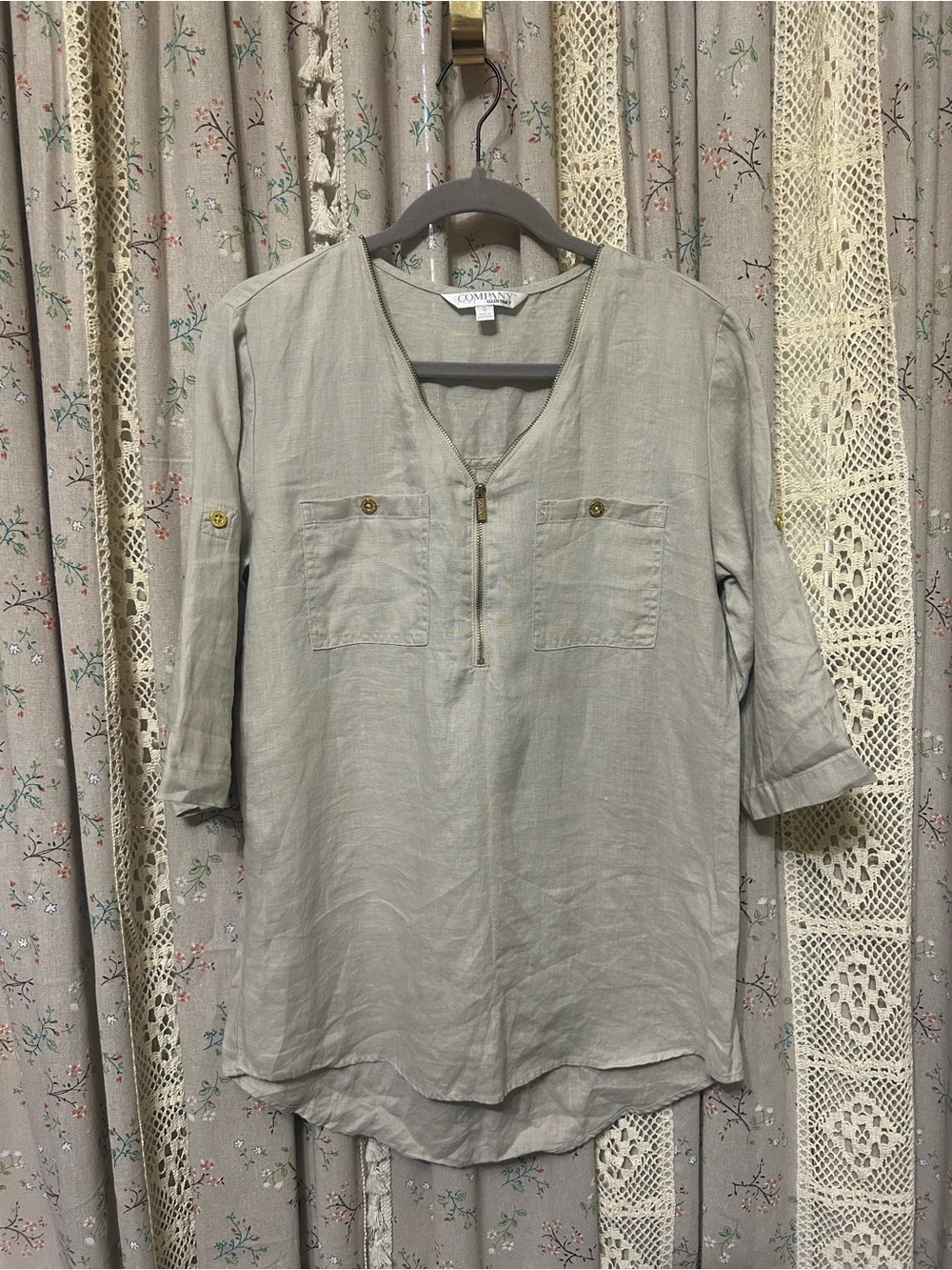 Company Ellen Tracy 100% Linen Zip-Front Tunic Top | Sandstone | Size Small